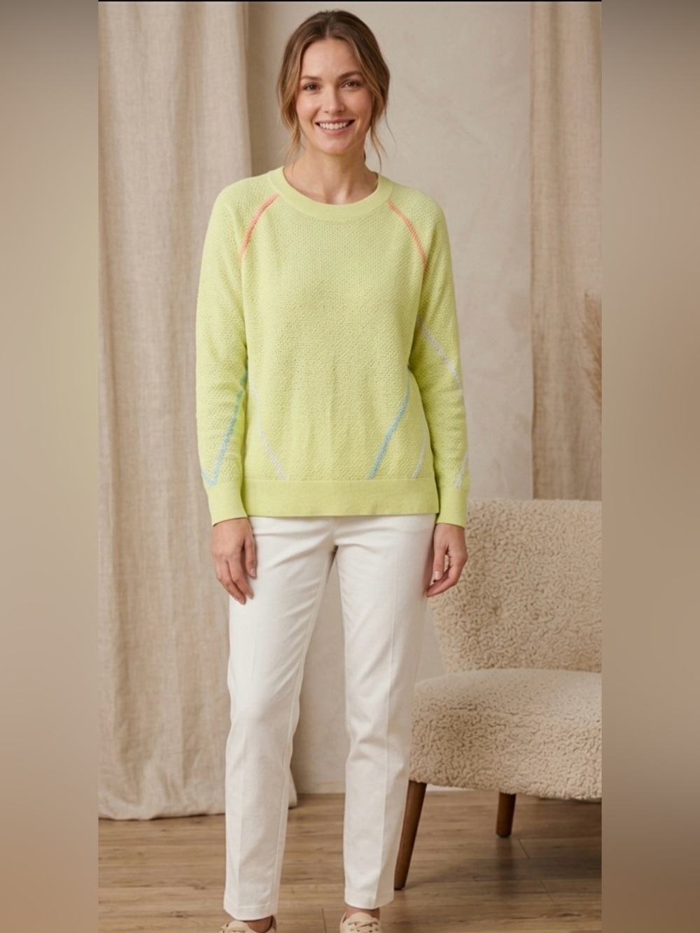 Lisa Todd "Anti-Basic" Lime Green Knit Sweater - Neon Contrast Stitching